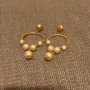 Elegant Vintage Gold Tone and Faux Pearl Drop Earrings